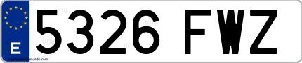 Ejemplo de matrícula española 5326 FWZ