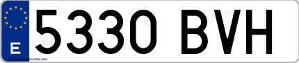 Ejemplo de matrícula de coche ordinaria 5330 BVH