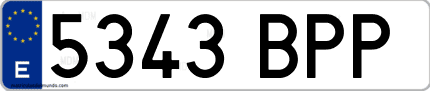 Ejemplo de matrícula de coche ordinaria 5343 BPP