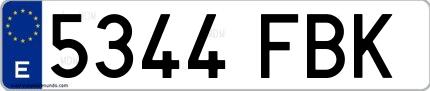 Ejemplo de matrícula de coche ordinaria 5344 FBK