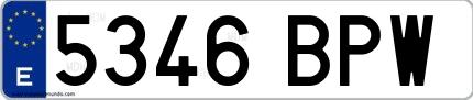 Ejemplo de matrícula española 5346 BPW