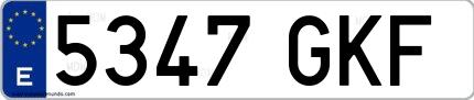 Ejemplo de matrícula española 5347 GKF