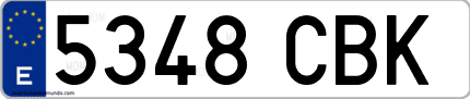 Ejemplo de matrícula de coche ordinaria 5348 CBK