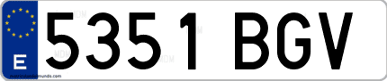 Ejemplo de matrícula de coche ordinaria 5351 BGV