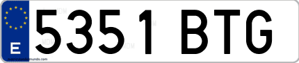 Ejemplo de matrícula de coche ordinaria 5351 BTG
