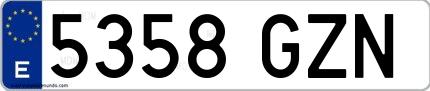 Ejemplo de matrícula española 5358 GZN
