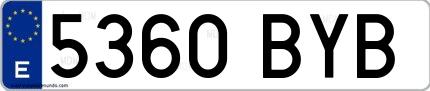 Ejemplo de matrícula española 5360 BYB