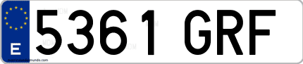 Ejemplo de matrícula de coche ordinaria 5361 GRF