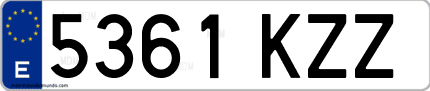 Ejemplo de matrícula de coche ordinaria 5361 KZZ