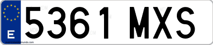 Ejemplo de matrícula de coche ordinaria 5361 MXS