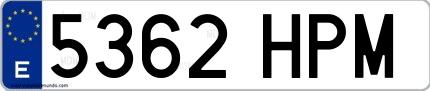 Ejemplo de matrícula española 5362 HPM