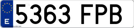Ejemplo de matrícula española 5363 FPB