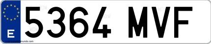 Ejemplo de matrícula española 5364 MVF