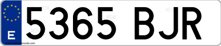 Ejemplo de matrícula de coche ordinaria 5365 BJR