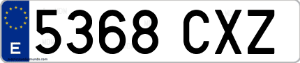 Ejemplo de matrícula de coche ordinaria 5368 CXZ