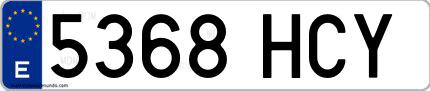 Ejemplo de matrícula española 5368 HCY