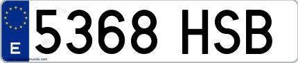 Ejemplo de matrícula española 5368 HSB