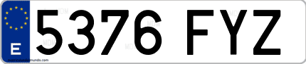 Ejemplo de matrícula de coche ordinaria 5376 FYZ