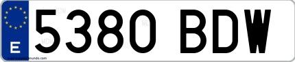 Ejemplo de matrícula española 5380 BDW