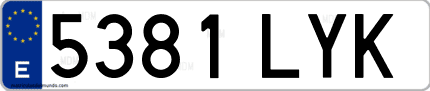 Ejemplo de matrícula de coche ordinaria 5381 LYK