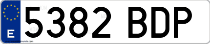 Ejemplo de matrícula de coche ordinaria 5382 BDP