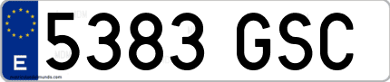 Ejemplo de matrícula de coche ordinaria 5383 GSC