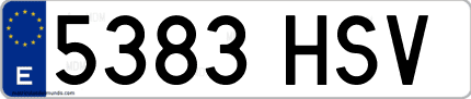 Ejemplo de matrícula de coche ordinaria 5383 HSV