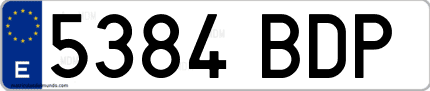 Ejemplo de matrícula de coche ordinaria 5384 BDP