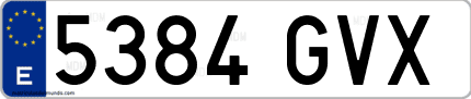 Ejemplo de matrícula de coche ordinaria 5384 GVX