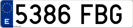 Ejemplo de matrícula de coche ordinaria 5386 FBG