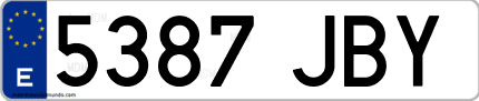 Ejemplo de matrícula de coche ordinaria 5387 JBY