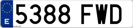 Ejemplo de matrícula española 5388 FWD