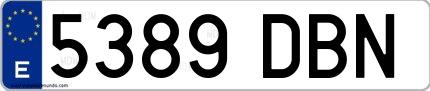 Ejemplo de matrícula española 5389 DBN