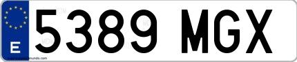 Ejemplo de matrícula española 5389 MGX