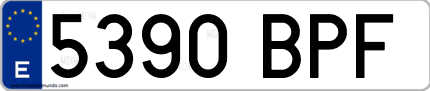 Ejemplo de matrícula de coche ordinaria 5390 BPF