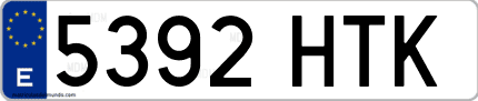 Ejemplo de matrícula de coche ordinaria 5392 HTK