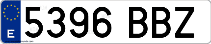 Ejemplo de matrícula de coche ordinaria 5396 BBZ