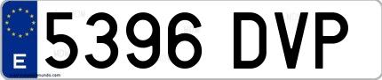 Ejemplo de matrícula española 5396 DVP