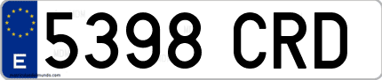 Ejemplo de matrícula de coche ordinaria 5398 CRD