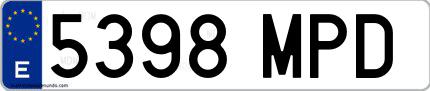 Ejemplo de matrícula española 5398 MPD