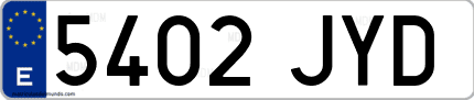 Ejemplo de matrícula de coche ordinaria 5402 JYD