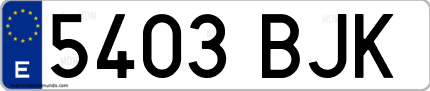 Ejemplo de matrícula de coche ordinaria 5403 BJK