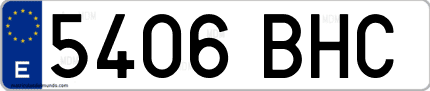 Ejemplo de matrícula de coche ordinaria 5406 BHC