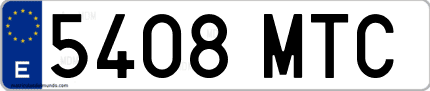 Ejemplo de matrícula de coche ordinaria 5408 MTC