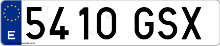 Ejemplo de matrícula de coche ordinaria 5410 GSX