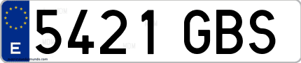 Ejemplo de matrícula de coche ordinaria 5421 GBS