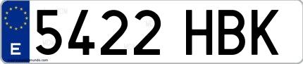 Ejemplo de matrícula española 5422 HBK