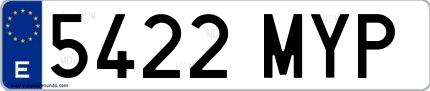 Ejemplo de matrícula española 5422 MYP