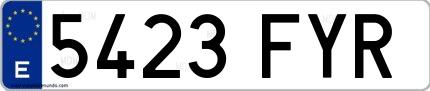 Ejemplo de matrícula española 5423 FYR