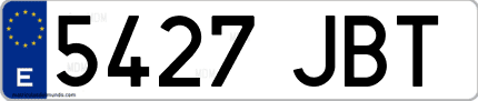 Ejemplo de matrícula de coche ordinaria 5427 JBT